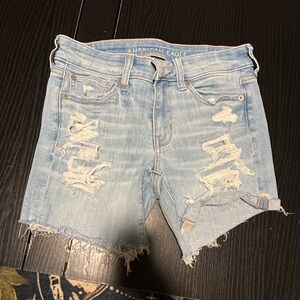 American Eagle Distressed Denim Cutoff Shorts Light Wash
